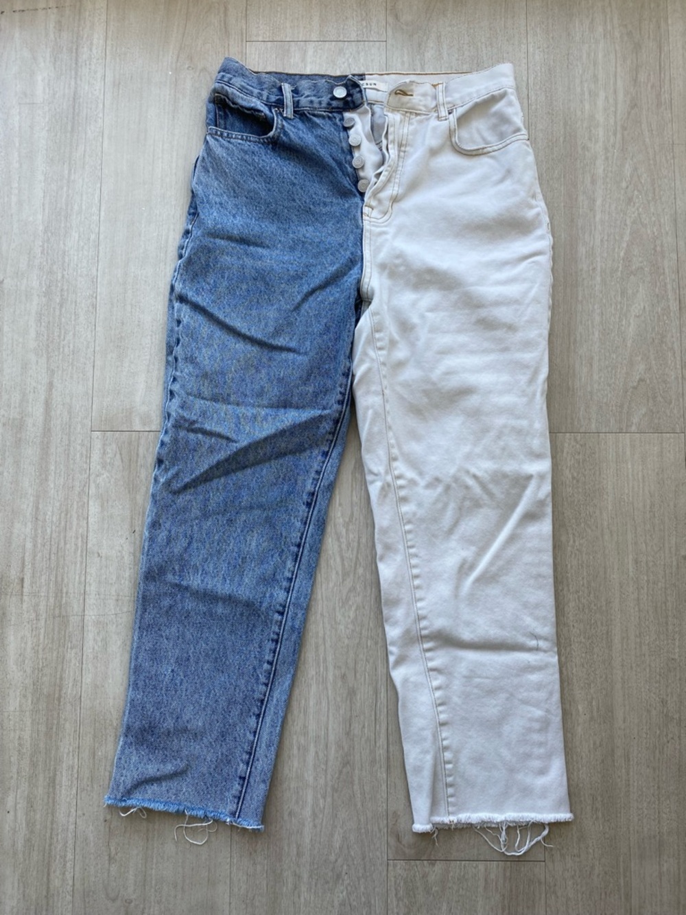 PacSun Two-Tone High Rise Straight Jeans Size 27 Blue White Colorblock Denim Y2K